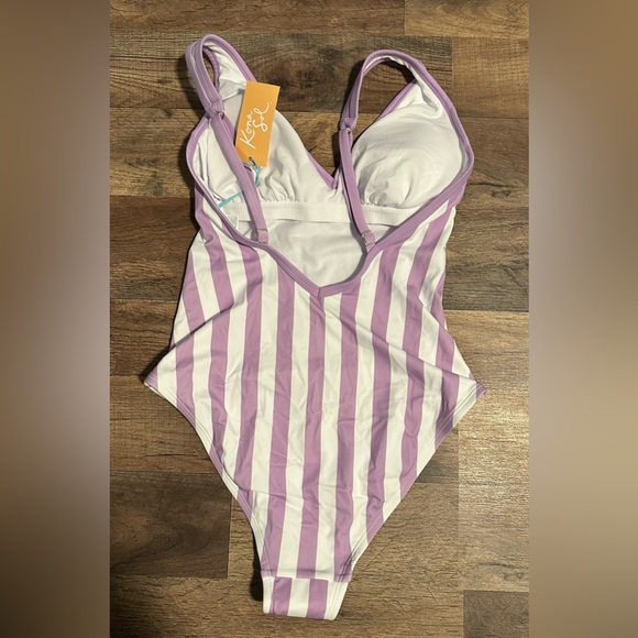 New Woman’s Purple and White One Piece Swim Suit - Picture 2 of 4